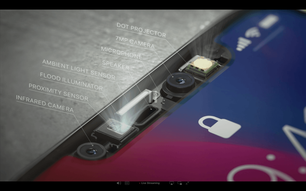 У верхній частині передньої панелі iPhone X є маленький острівець, що не закритий величезним дисплеєм і під зав'язку набитий різною електронікою і датчиками